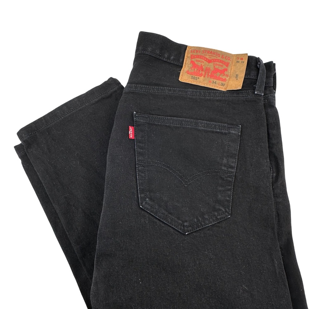 Levis 501 Original Fit Jeans Mens 34x30 Black Straight Leg Button Fly 00501-2442